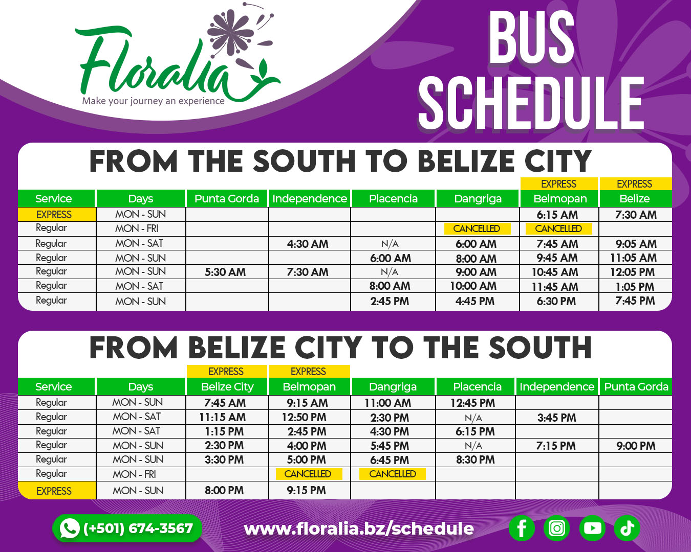 New Floralia Bus Schedule - June 2024